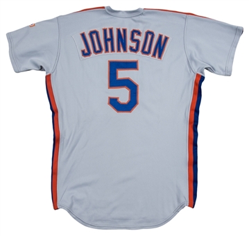 1986 Davey Johnson Postseason Game Used New York Mets Road Jersey 
